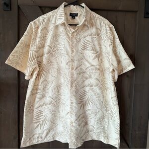 Casual Short-Sleeve Tropical Print Button-Down Shirt - Cream
